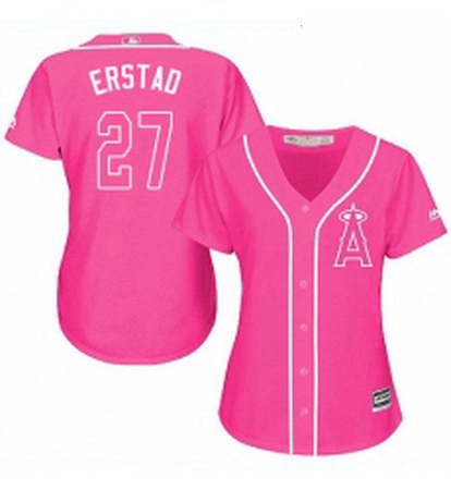 Womens Majestic Los Angeles Angels of Anaheim 27 Darin Erstad Authentic Pink Fashion MLB Jersey