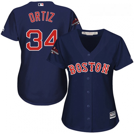 Womens Majestic Boston Red Sox 34 David Ortiz Authentic Navy Blue Alternate Road 2018 World Series C