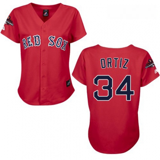 Womens Majestic Boston Red Sox 34 David Ortiz Authentic Red 2018 World Series Champions MLB Jersey