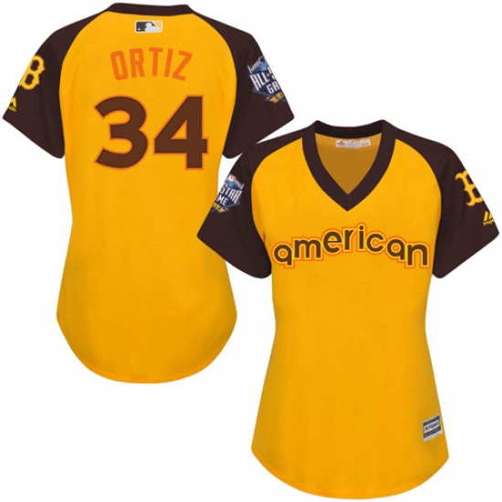 Womens Majestic Boston Red Sox 34 David Ortiz Authentic Yellow 2016 All Star American League BP Cool