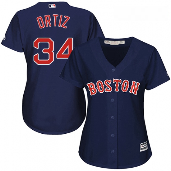 Womens Majestic Boston Red Sox 34 David Ortiz Replica Navy Blue Alternate Road MLB Jersey