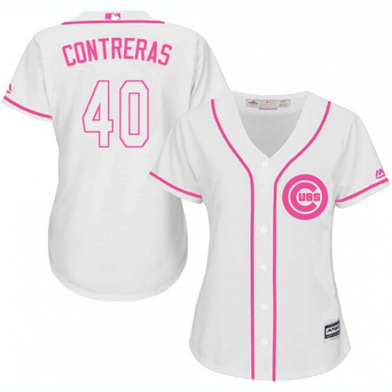 Womens Majestic Chicago Cubs 40 Willson Contreras Replica White Fashion MLB Jersey