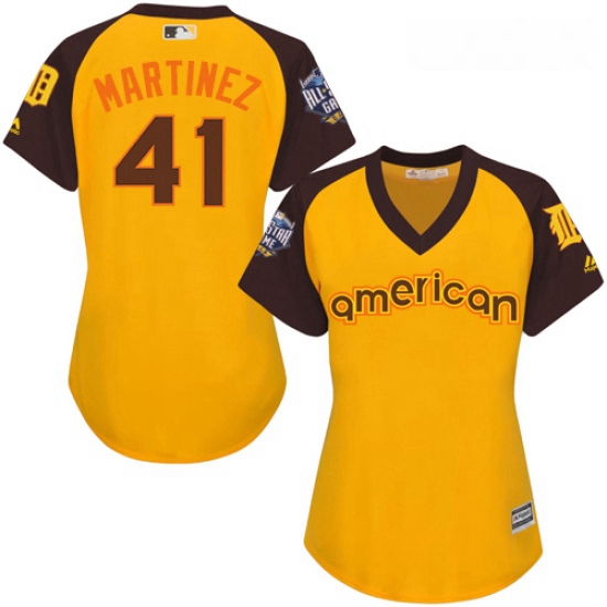 Womens Majestic Detroit Tigers 41 Victor Martinez Authentic Yellow 2016 All Star American League BP 