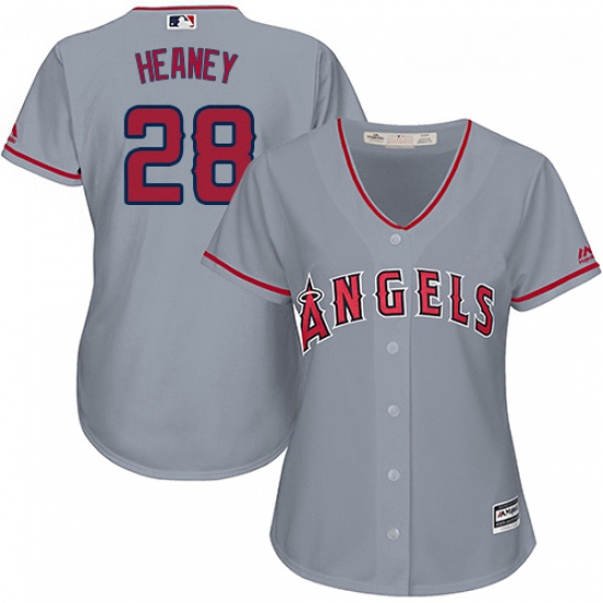 Womens Majestic Los Angeles Angels of Anaheim 28 Andrew Heaney Replica Grey Road Cool Base MLB Jerse