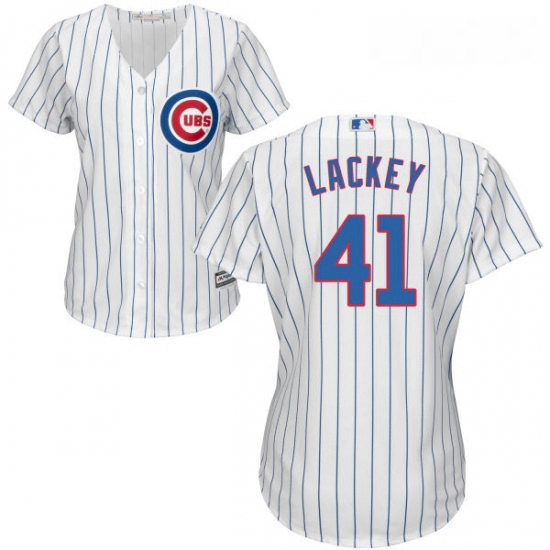 Womens Majestic Chicago Cubs 41 John Lackey Authentic White Home Cool Base MLB Jersey