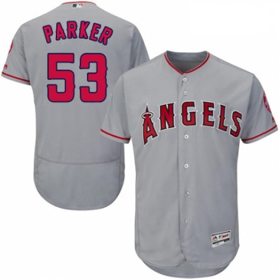 Mens Majestic Los Angeles Angels of Anaheim 53 Blake Parker Grey Road Flex Base Collection 2018 Worl