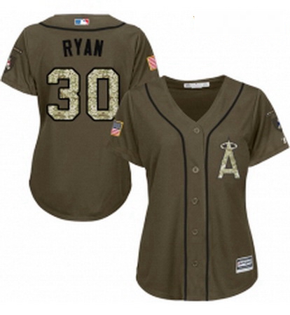 Womens Majestic Los Angeles Angels of Anaheim 30 Nolan Ryan Replica Green Salute to Service MLB Jers