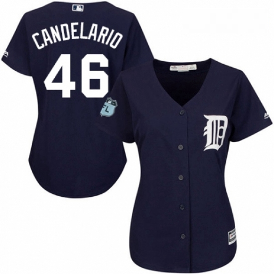 Womens Majestic Detroit Tigers 46 Jeimer Candelario Authentic Navy Blue Alternate Cool Base MLB Jers