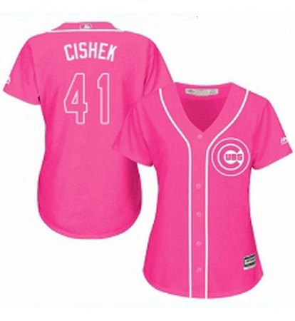 Womens Majestic Chicago Cubs 41 Steve Cishek Authentic Pink Fashion MLB Jersey