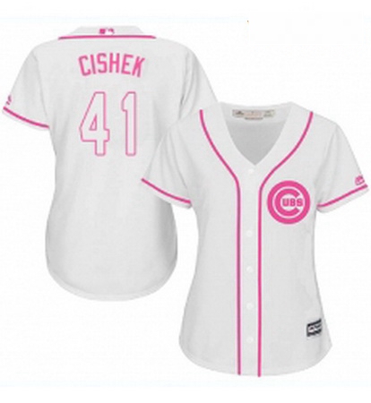 Womens Majestic Chicago Cubs 41 Steve Cishek Authentic White Fashion MLB Jersey