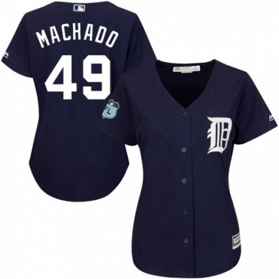 Womens Majestic Detroit Tigers 49 Dixon Machado Authentic Navy Blue Alternate Cool Base MLB Jersey