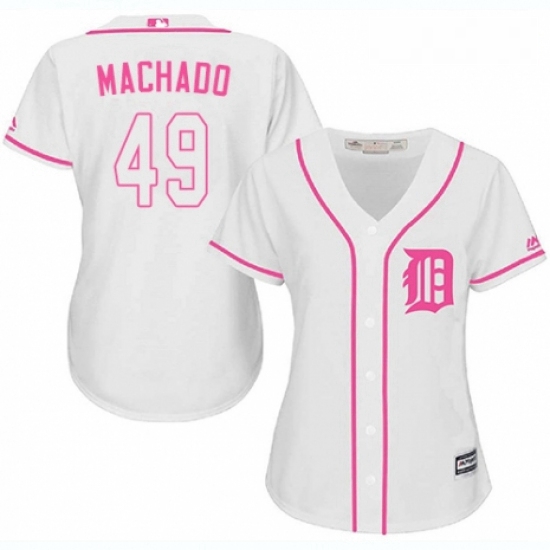 Womens Majestic Detroit Tigers 49 Dixon Machado Authentic White Fashion Cool Base MLB Jersey