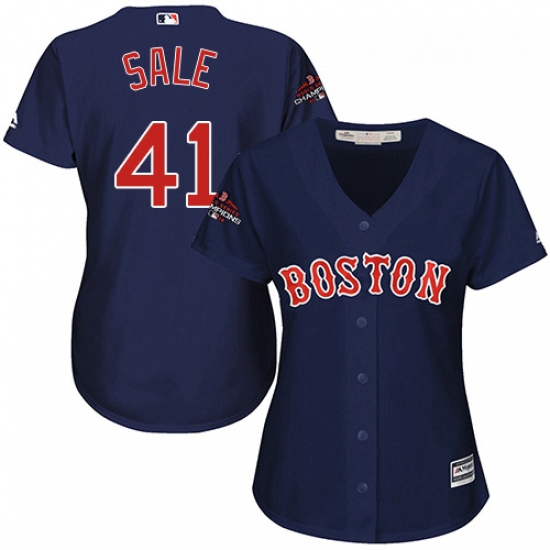 Womens Majestic Boston Red Sox 41 Chris Sale Authentic Navy Blue Alternate Road 2018 World Series Ch