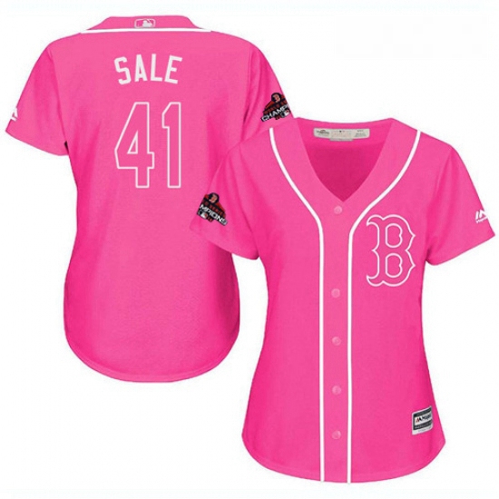 Womens Majestic Boston Red Sox 41 Chris Sale Authentic Pink Fashion 2018 World Series Champions MLB 