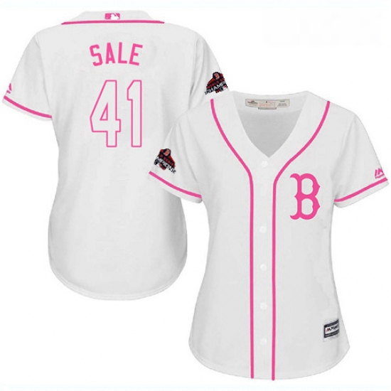 Womens Majestic Boston Red Sox 41 Chris Sale Authentic White Fashion 2018 World Series Champions MLB