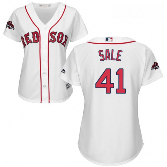 Womens Majestic Boston Red Sox 41 Chris Sale Authentic White Home 2018 World Series Champions MLB Je