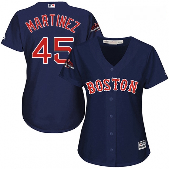 Womens Majestic Boston Red Sox 45 Pedro Martinez Authentic Navy Blue Alternate Road 2018 World Serie