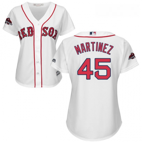 Womens Majestic Boston Red Sox 45 Pedro Martinez Authentic White Home 2018 World Series Champions ML