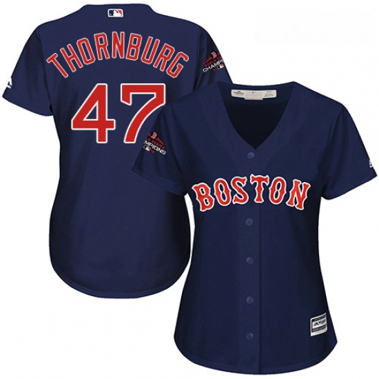 Womens Majestic Boston Red Sox 47 Tyler Thornburg Authentic Navy Blue Alternate Road 2018 World Seri