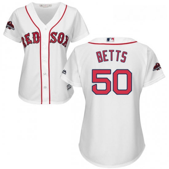 Womens Majestic Boston Red Sox 50 Mookie Betts Authentic White Home 2018 World Series Champions MLB 