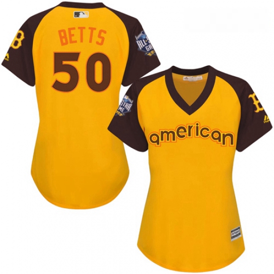 Womens Majestic Boston Red Sox 50 Mookie Betts Authentic Yellow 2016 All Star American League BP Coo