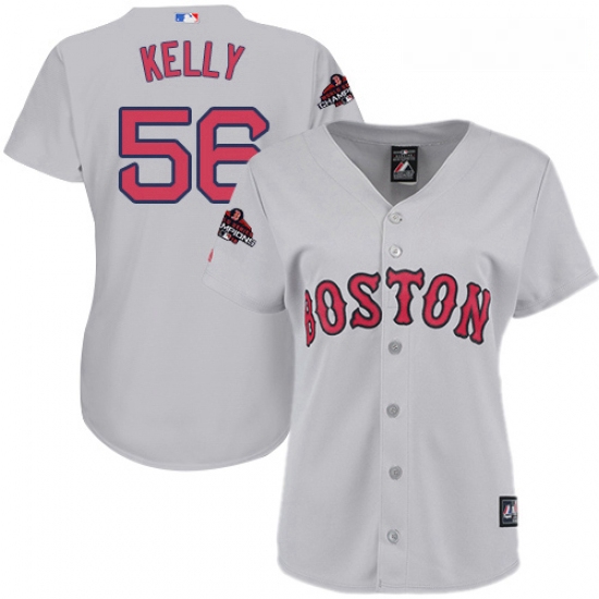 Womens Majestic Boston Red Sox 56 Joe Kelly Authentic Grey Road 2018 World Series Champions MLB Jers