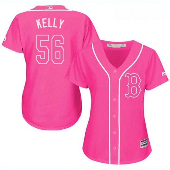 Womens Majestic Boston Red Sox 56 Joe Kelly Authentic Pink Fashion MLB Jersey