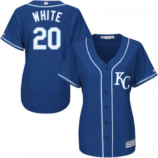 Womens Majestic Kansas City Royals 20 Frank White Authentic Blue Alternate 2 Cool Base MLB Jersey