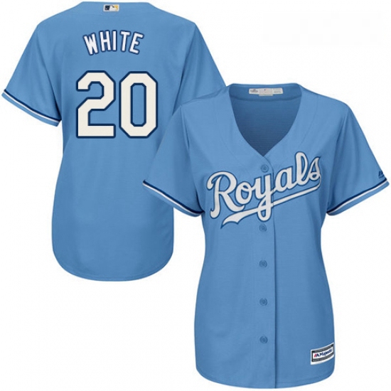 Womens Majestic Kansas City Royals 20 Frank White Authentic Light Blue Alternate 1 Cool Base MLB Jer