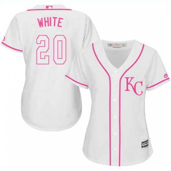 Womens Majestic Kansas City Royals 20 Frank White Authentic White Fashion Cool Base MLB Jersey