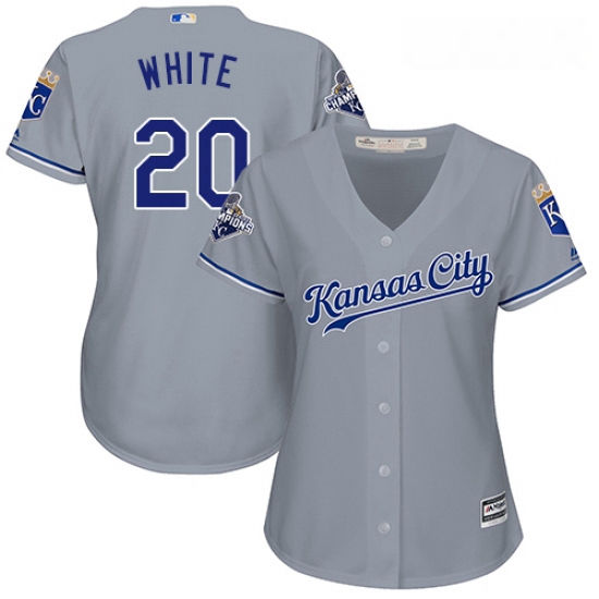 Womens Majestic Kansas City Royals 20 Frank White Replica Grey Road Cool Base MLB Jersey