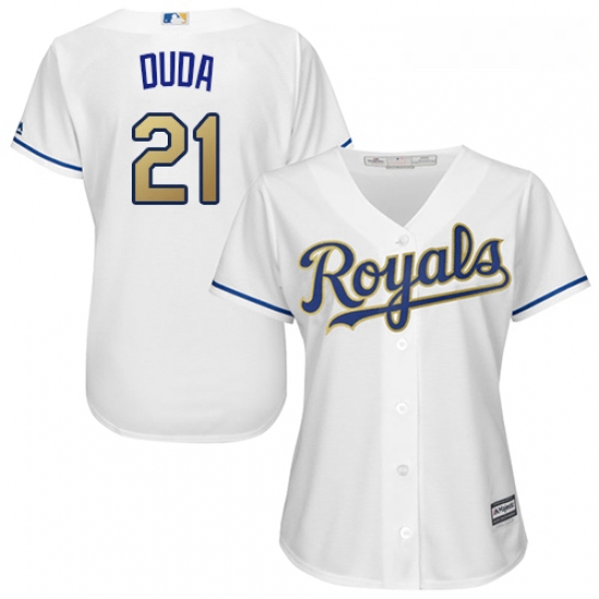 Womens Majestic Kansas City Royals 21 Lucas Duda Authentic White Home Cool Base MLB Jersey