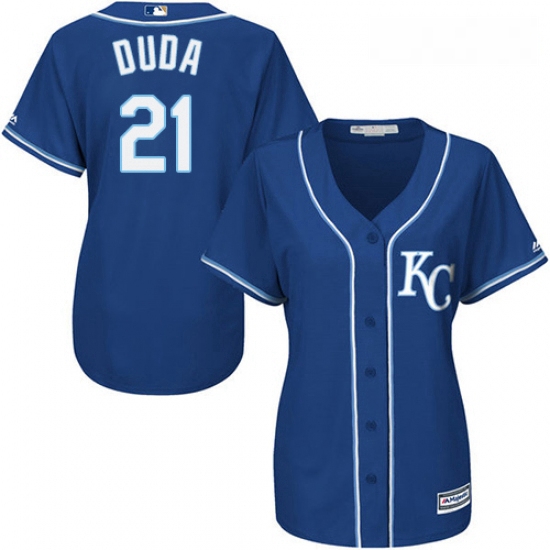 Womens Majestic Kansas City Royals 21 Lucas Duda Replica Blue Alternate 2 Cool Base MLB Jersey