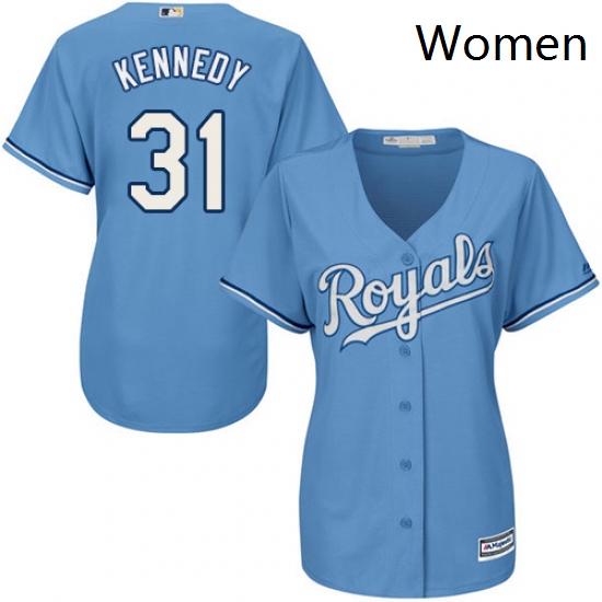 Womens Majestic Kansas City Royals 31 Ian Kennedy Replica Light Blue Alternate 1 Cool Base MLB Jerse