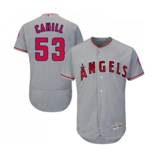 Mens Los Angeles Angels of Anaheim 53 Trevor Cahill Grey Road Flex Base Authentic Collection Basebal