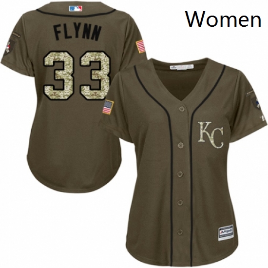 Womens Majestic Kansas City Royals 33 Brian Flynn Authentic Green Salute to Service MLB Jersey