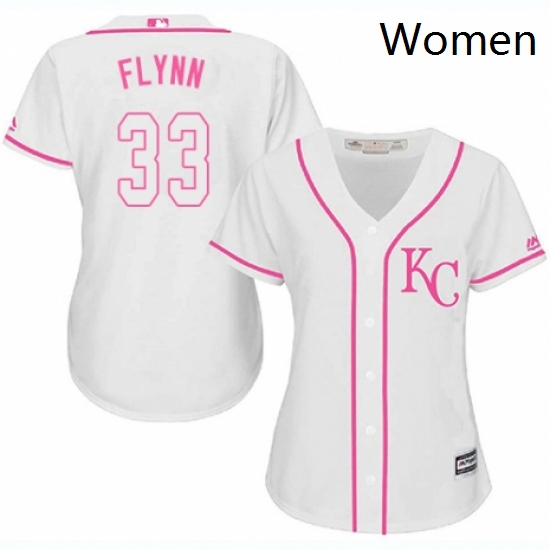 Womens Majestic Kansas City Royals 33 Brian Flynn Authentic White Fashion Cool Base MLB Jersey