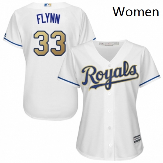 Womens Majestic Kansas City Royals 33 Brian Flynn Authentic White Home Cool Base MLB Jersey