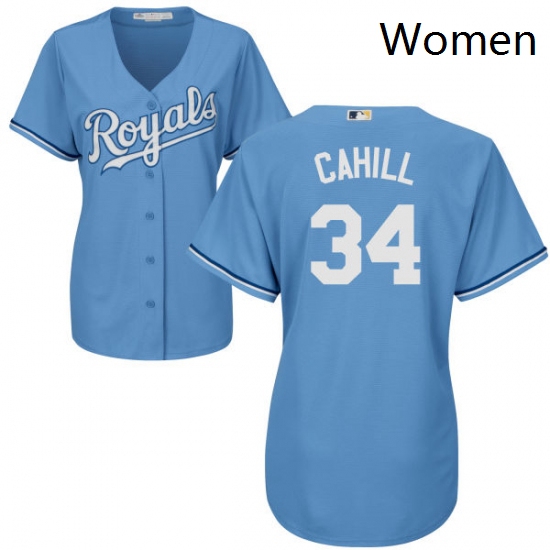 Womens Majestic Kansas City Royals 34 Trevor Cahill Authentic Light Blue Alternate 1 Cool Base MLB J