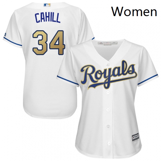 Womens Majestic Kansas City Royals 34 Trevor Cahill Authentic White Home Cool Base MLB Jersey