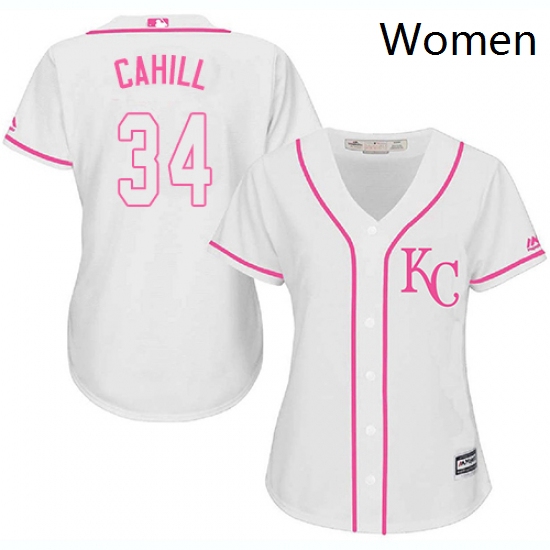 Womens Majestic Kansas City Royals 34 Trevor Cahill Replica White Fashion Cool Base MLB Jersey