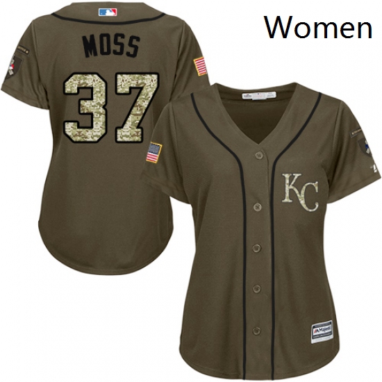 Womens Majestic Kansas City Royals 37 Brandon Moss Authentic Green Salute to Service MLB Jersey