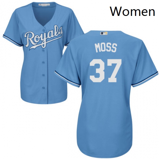 Womens Majestic Kansas City Royals 37 Brandon Moss Authentic Light Blue Alternate 1 Cool Base MLB Je