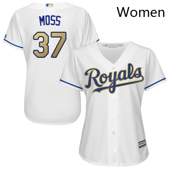 Womens Majestic Kansas City Royals 37 Brandon Moss Authentic White Home Cool Base MLB Jersey