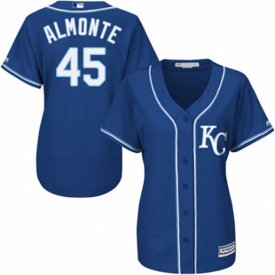 Womens Majestic Kansas City Royals 45 Abraham Almonte Authentic Blue Alternate 2 Cool Base MLB Jerse