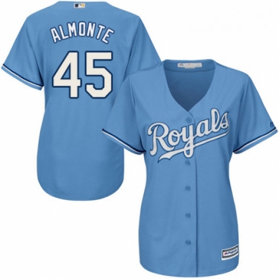 Womens Majestic Kansas City Royals 45 Abraham Almonte Authentic Light Blue Alternate 1 Cool Base MLB