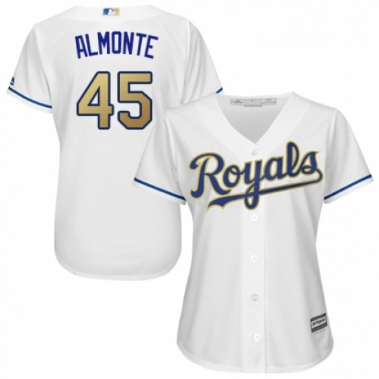 Womens Majestic Kansas City Royals 45 Abraham Almonte Authentic White Home Cool Base MLB Jersey