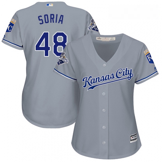 Womens Majestic Kansas City Royals 48 Joakim Soria Authentic Grey Road Cool Base MLB Jersey