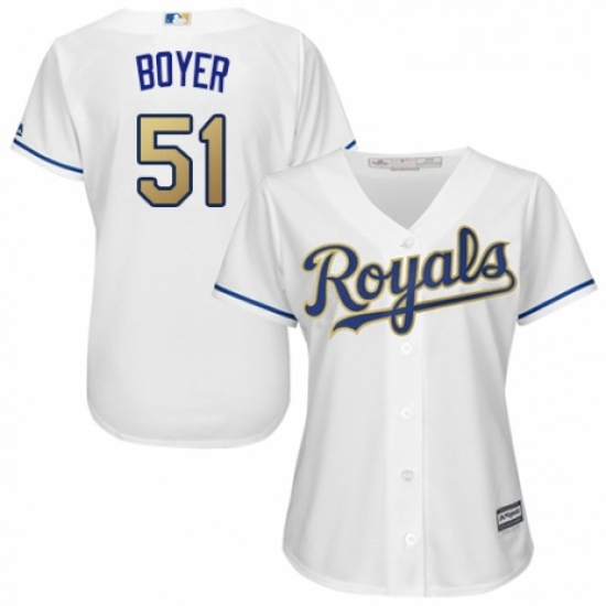 Womens Majestic Kansas City Royals 51 Blaine Boyer Authentic White Home Cool Base MLB Jersey