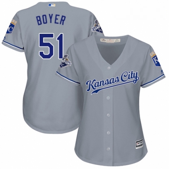 Womens Majestic Kansas City Royals 51 Blaine Boyer Replica Grey Road Cool Base MLB Jersey